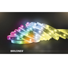 Briloner LED-strip met kleurwisseling en wit licht voor decoratieve verlichting. Briloner Logo.