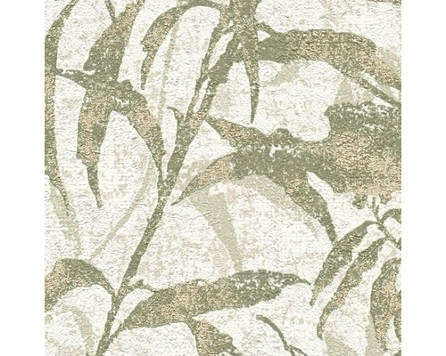 Vliesbehang met bladmotief en gestructureerd oppervlak