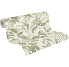 Vliesbehang met botanisch patroon van bladeren en bloemen