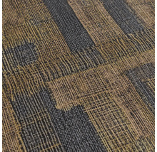 Vliesbehang met geweven linnenstructuur en geometrisch blokpatroon.