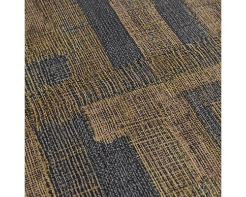 Vliesbehang met geweven linnenstructuur en geometrisch blokpatroon.