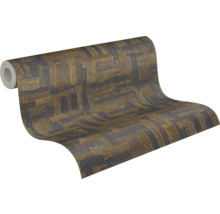 Vliesbehang met abstract geometrisch patroon in bruin en grijs met geweven structuur.