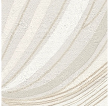 Gestructureerd vliesbehang met modern golfpatroon in beige en wit.