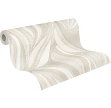 Behang met abstract bladpatroon en fijne lijnstructuur