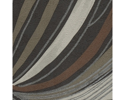 Vliesbehang met abstract golfpatroon in aardetinten en een gestructureerd oppervlak.