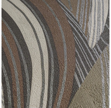 Vliesbehang met abstract golfpatroon in bruin en grijs met voelbare structuur