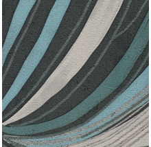 Behang met structuur en een abstract golfpatroon in grijs, blauw, turquoise en wit.