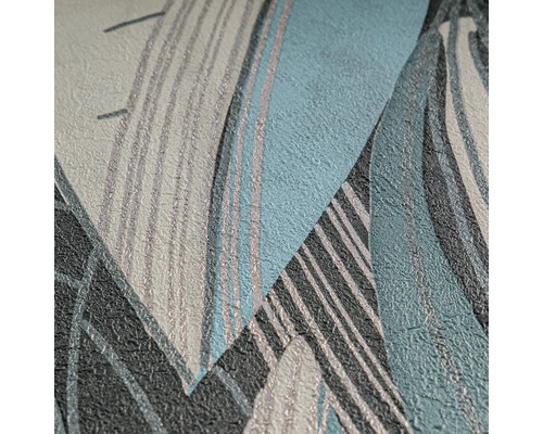Vliesbehang met abstract bladmotief en fijne textuur.