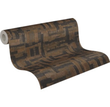 Vliesbehang met abstract geometrisch patroon in bruin en donkergrijs met textielstructuur