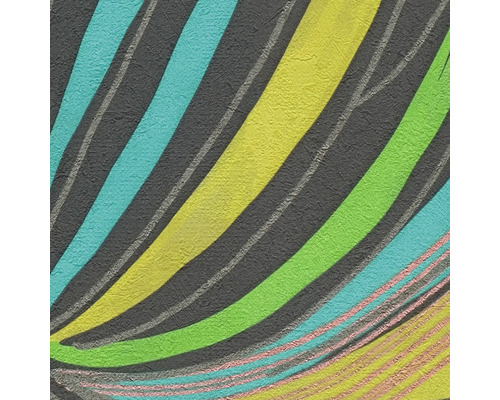 Abstract behang met een patroon van gebogen lijnen en een gestructureerd oppervlak.