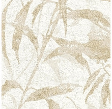 Vliesbehang met bladerpatroon en gestructureerd oppervlak.