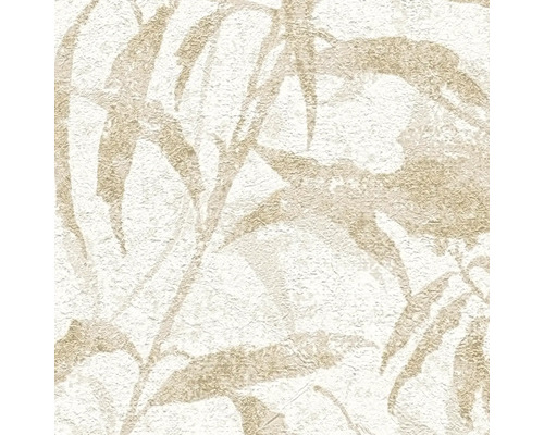 Vliesbehang met bladerpatroon en gestructureerd oppervlak.