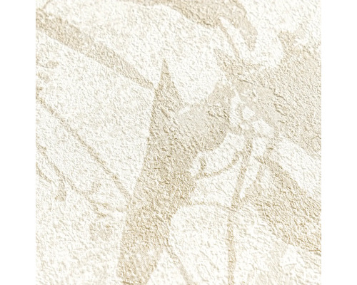 Gestructureerd vliesbehang met subtiel floraal bladmotief en een korrelig oppervlak.