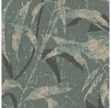 Gestructureerd vliesbehang met abstract bladpatroon en glinsterende effecten.