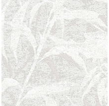 Gestructureerd wit behang met een floraal bladpatroon.