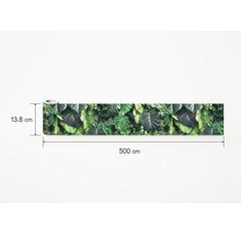 Zelfklevende behangrand met tropisch bladerpatroon, 13,8 centimeter hoog en 500 centimeter lang.