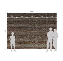 Fotobehang met baksteenlook, 375 centimeter breed en 270 centimeter hoog, verdeeld in vijf banen van elk 75 centimeter.