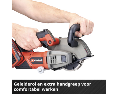 Einhell muurfrees met geleiderol en extra handgreep voor comfortabel werken.