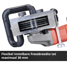 Muurfrees met instelbare freesbreedte tot maximaal 30 millimeter en meerdere diamantzaagbladen.