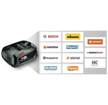 Bosch Power For All Alliance accu met een overzicht van de deelnemende merklogo's.