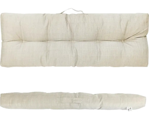 Beige gepolsterd palletkussen van gestructureerde stof met handvat.