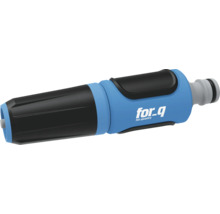 for_q tuinspuit van kunststof met verstelbare sproeistraal en ergonomische handgreep in blauw en zwart.