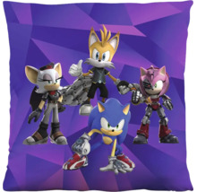 Vierkant kussen met Sonic the Hedgehog personages Sonic, Tails, Amy Rose en Rouge the Bat.