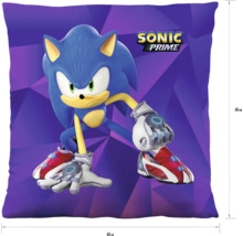 Vierkant sierkussen Sonic Prime met Sonic afbeelding, 45 bij 45 centimeter.