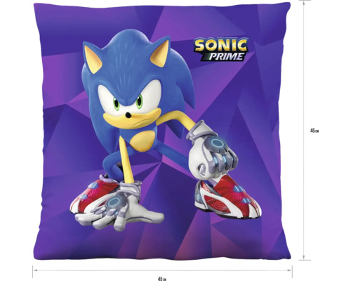 Vierkant sierkussen Sonic Prime met Sonic afbeelding, 45 bij 45 centimeter.