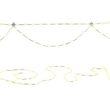 LED-lichtsnoer met kleine lichtpunten, hangend en liggend weergegeven.