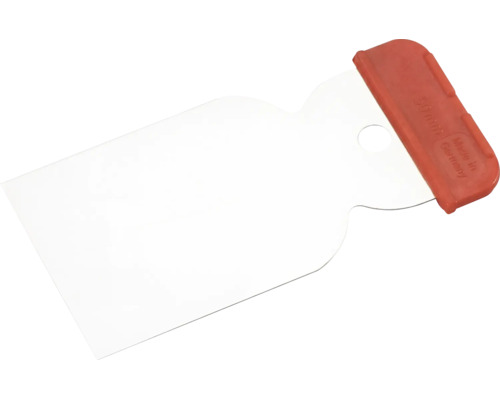 Japans plamuurmes van staal met rood kunststof handvat, breedte 50 millimeter.