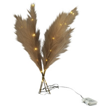 Kunstmatig pampasgras met ledverlichting, 3 stelen, werkt op batterijen, voor binnenshuis.
