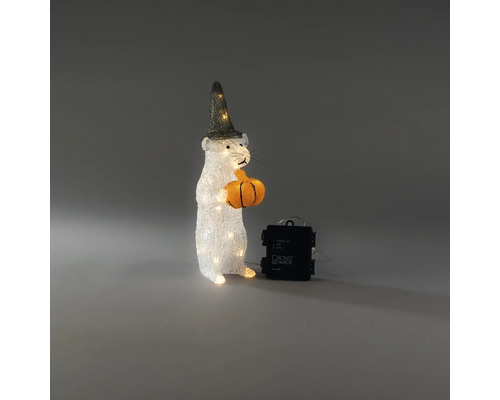 LED-decoratiefiguur muis met heksenhoed en pompoen, op batterijen.
