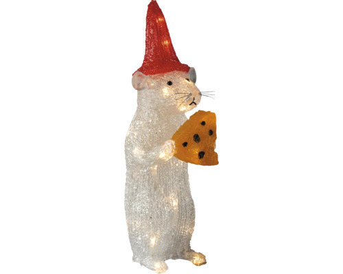 LED kerstfiguur muis met rode muts en kaas, verlichte decoratie voor binnen en buiten.