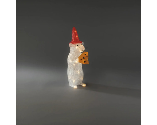 LED-kerstfiguur muis met rode muts en kaas, verlichte kerstdecoratie.