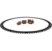Kersttreinset met locomotief, twee wagons en ronde rails.