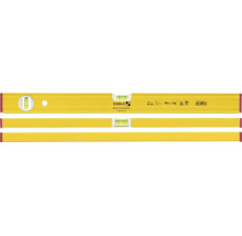 Gele Stabila waterpas Type 80 AS, 60 centimeter lang, aluminium profiel met twee libellen, Stabila Logo.