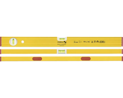 Gele Stabila waterpas type 80 ASM, 60 centimeter, magnetisch, met horizontale en verticale libel.