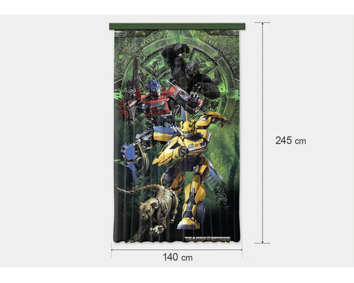 Paneelgordijn met Transformers-motief, 140 bij 245 centimeter, met Optimus Prime en Bumblebee.
