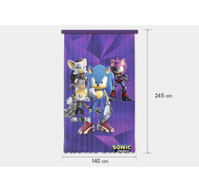 Gordijn Sonic Prime met personages Sonic, Tails, Rouge en Amy, afmetingen 140 centimeter bij 245 centimeter, Sonic Prime Logo.