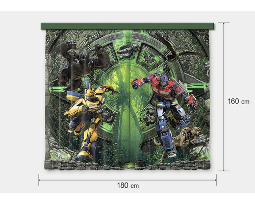 Fotogordijn met Transformers-motief, Optimus Prime en Bumblebee, breedte 180 centimeter, hoogte 160 centimeter.