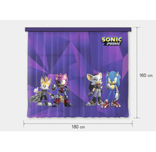 Gordijn met Sonic Prime motief en personages Tails, Amy, Rouge en Sonic, afmetingen 180 bij 160 centimeter, Sonic Prime Logo.