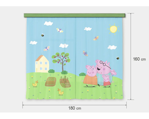 Gordijn voor de kinderkamer met Peppa Pig motief in de tuin, breedte 180 centimeter, hoogte 160 centimeter