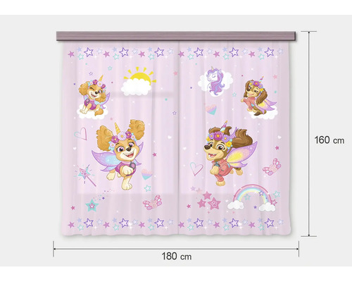Kindergordijn PAW Patrol Skye met sterren en regenboog, breedte 180 centimeter, hoogte 160 centimeter.