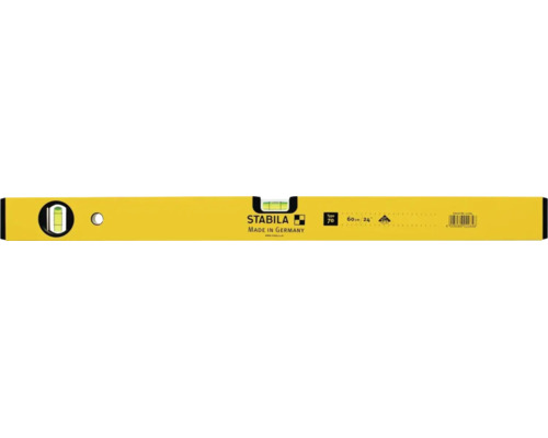 Gele Stabila waterpas Type 70, lengte 60 centimeter, van aluminium met meetschaal, horizontale en verticale libel.