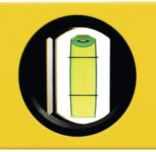 Detailweergave van de verticale libel van een waterpas.