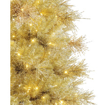 Kunstkerstboom in goud met geïntegreerde verlichting, detailopname van de glanzende takken.