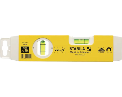 Stabila waterpas Type 70 TM met een lengte van 22 centimeter en magneetsysteem.