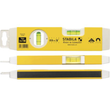 Stabila Logo, waterpas type 70 TM, lengte 22 centimeter, met magneet en twee libellen.