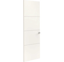 Witte binnendeur met vier horizontale groeven en deurkruk.